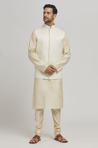 Geometric Embroidered White Bundi Jacket For Kids