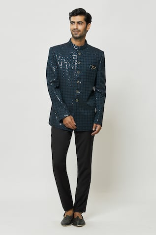 Teal Green Embroidered Jodhpuri 