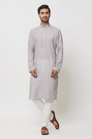 Geometric Print Kurta With Churidar  For Kids