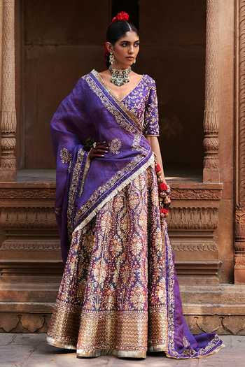 Weaver Story Amaryllis Zardozi Embroidered Bridal Lehenga Set 