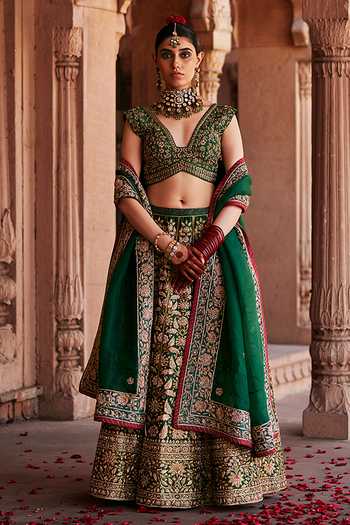 Weaver Story Gardenia Zardozi Embroidered Bridal Lehenga Set 