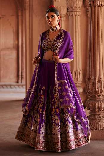 Weaver Story Elephant Motif Zardozi Embroidered Bridal Lehenga Set 