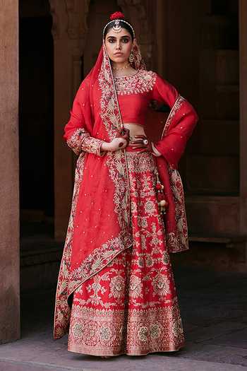 Weaver Story Damask Flora Zardozi Embroidered Bridal Lehenga Set 