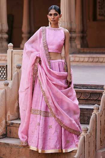 Weaver Story Canna Bloom Zardozi Embroidered Lehenga Blouse Set 