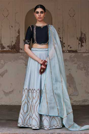 Weaver Story Iris Swirl Zardozi Embroidered Lehenga Blouse Set 