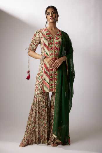 Nadima Saqib Floral Print Embroidered Kurta Gharara Set 