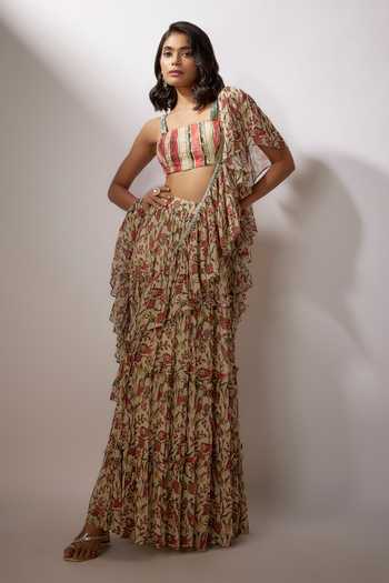 Nadima Saqib Pre-Draped Printed Saree With Blouse 