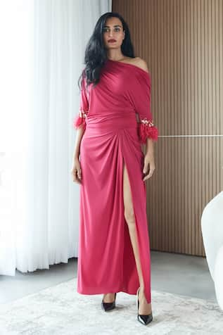 DILNAZ Pleated Draped Top & Skirt Set 