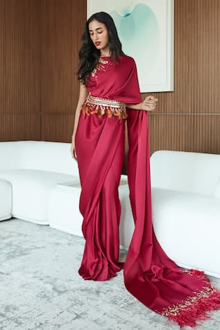 DILNAZ Embroidered Pre-Draped Saree & Blouse Set 