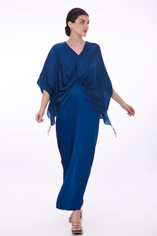 DILNAZ Solid Draped Kaftan With Jumpsuit 