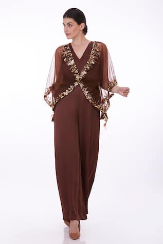 DILNAZ Sequin Border Embroidered Kaftan With Jumpsuit 