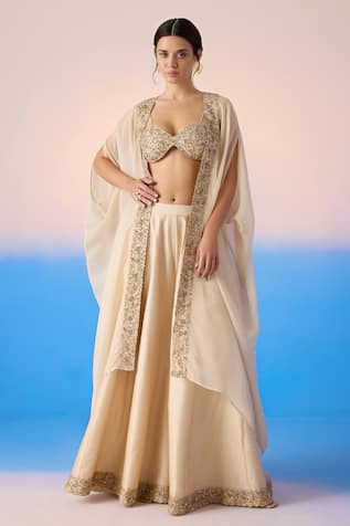 Mirroir Thread Embroidered Cape Sharara Set 