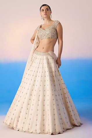 Mirroir Floral Stripe Crystal Embroidered Lehenga Set 