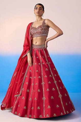 Mirroir Floral Blossom Crystal Embroidered Lehenga Set 