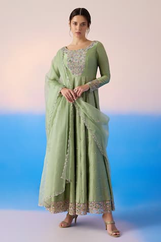 Mirroir Blossom Thread Embroidered Anarkali With Dupatta 