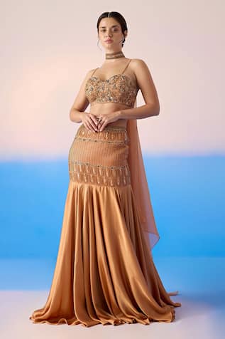 Mirroir Scallop Crystal Embellished Mermaid Lehenga Set 