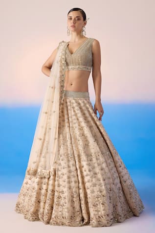 Mirroir Floral Cluster Embellished Bridal Lehenga Set 