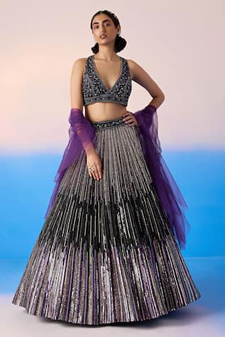 Mirroir Stripe Embellished Lehenga Set 