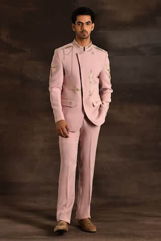 Zari & Bead Embroidered Bandhgala Set For Kids