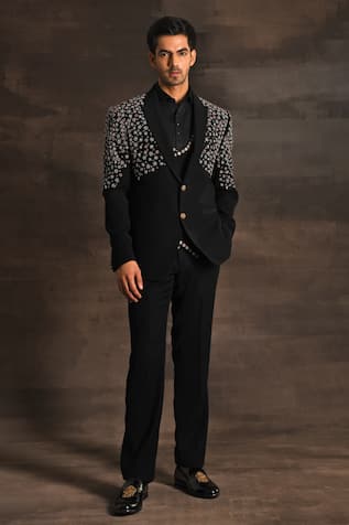 Floral Zari Bead Embroidered Tuxedo Set 