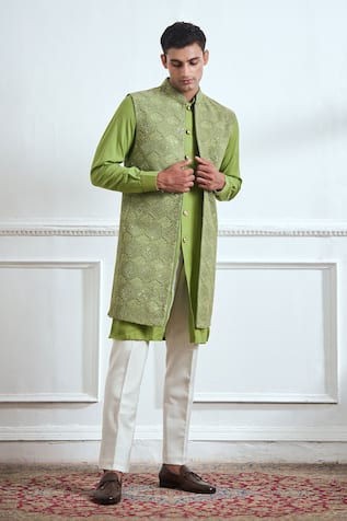 TAJIRI Karshan Embroidered Long Bundi Kurta Set 