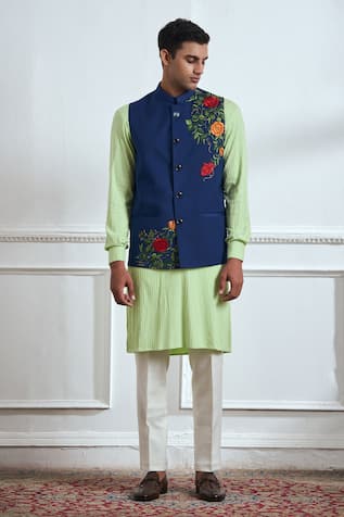 TAJIRI Rosa Floral Embroidered Bundi Kurta Set 