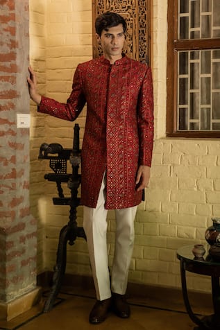 TAJIRI Attic Sequin Work Sherwani Set 