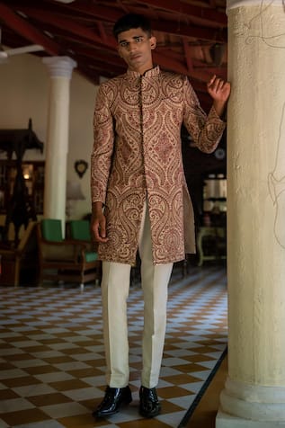 TAJIRI Majesty Paisley Embroidered Sherwani Set 