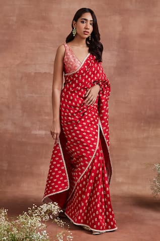 Sue Mue Jayashree Floral Embroidered Saree With Woven Blouse 