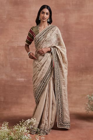 Sue Mue Kakoli Mughal Embroidered Saree With Blouse 