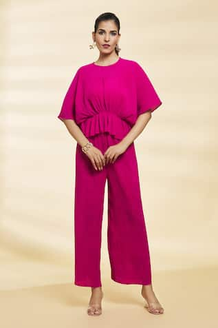 Khwaab by Sanjana Lakhani Jasmine Pleated Solid Top With Pant 