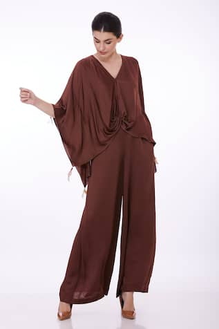 DILNAZ Solid Draped Kaftan With Jumpsuit 