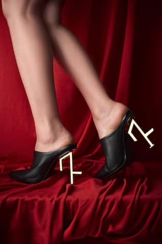 Tiesta Faux Vegan Leather Mules With Metallic Heels 