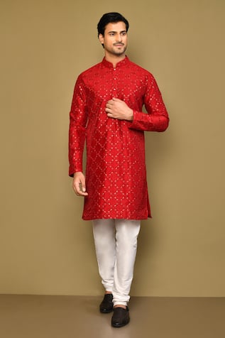 Sequin Blossom Crest Embroidered Kurta Set 
