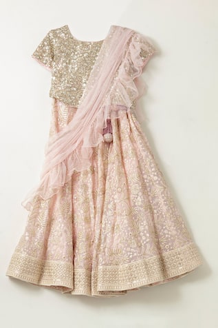 Persian Fleur Zari Embroidered Lehenga With Attached Dupatta Blouse 