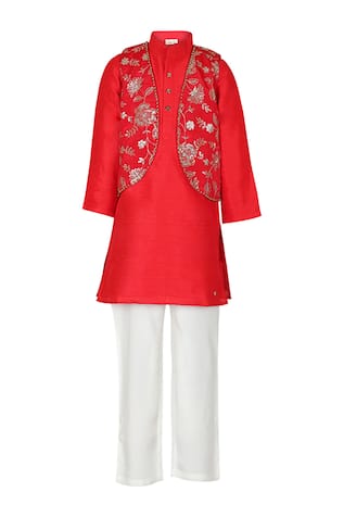 Floral Vine Pattern Nehru Jacket With Kurta Set 