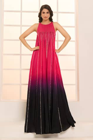 Masumi Mewawalla x AZA Ombre Embroidered Trapeze Gown 