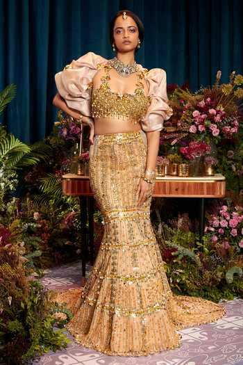 Papa Dont Preach Freya Hand Draped Jacket Mermaid Lehenga Set 