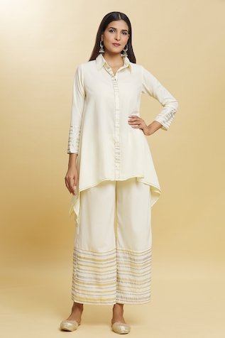 Adara Khan Asymmetric Collared Top With Palazzo