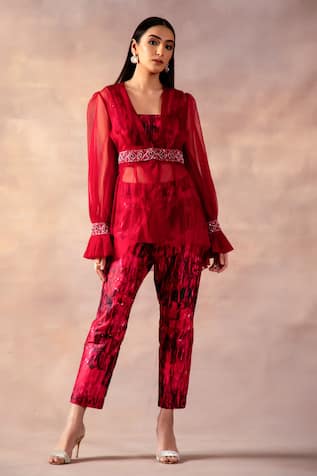 Laxmishriali Waistband Embroidered Jacket Pant Set 