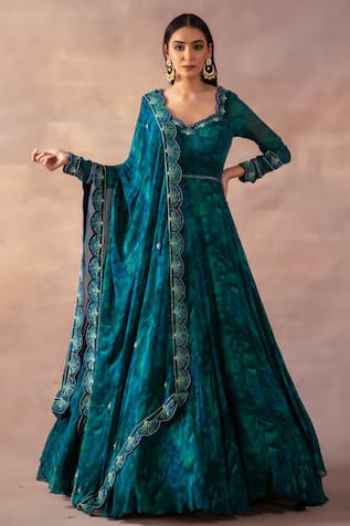 Laxmishriali Geometric Digital Print Anarkali With Dupatta 