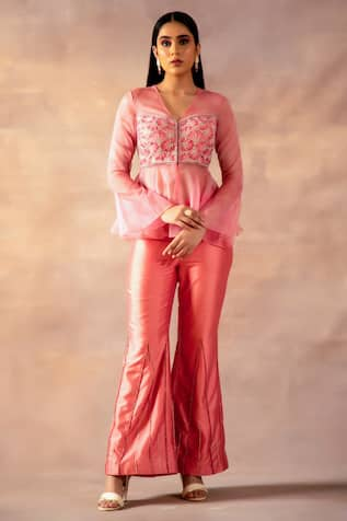 Laxmishriali Bead Embroidered Peplum Top & Pant Set 