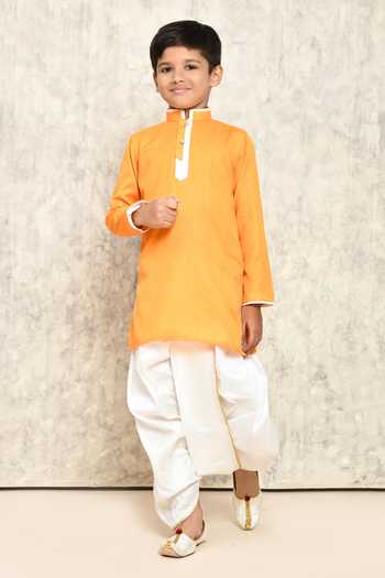 Petite Pomme Orange Kurta & White Dhoti Pant Set 