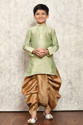 Cotton Silk Green Kurta Dhoti Pant Set 