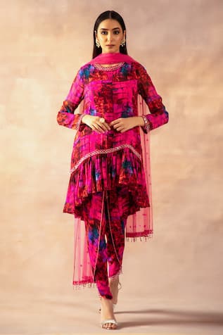 Laxmishriali Printed Ruffle Hem Kurta Dhoti Pant Set 