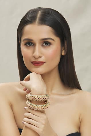 Floral Butti Kundan Stone Embellished Bangles- Set of 2 