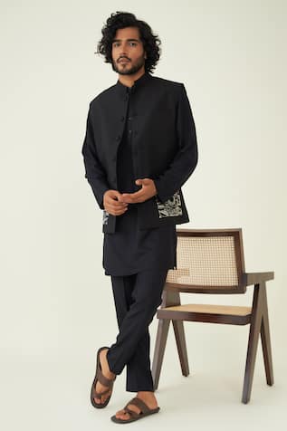 Black Abstract Embroidered Bundi 