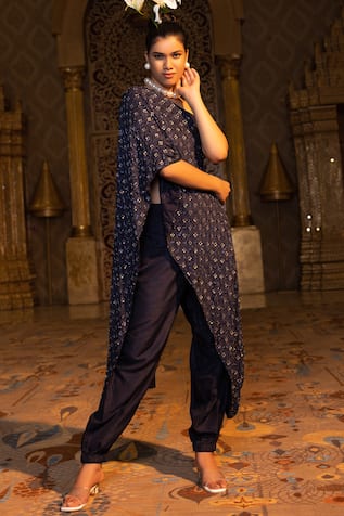 ABSTRACT BY MEGHA JAIN MADAAN One-Shoulder Draped Tunic & Jogger Pant Set 