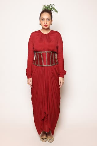 ABSTRACT BY MEGHA JAIN MADAAN Draped Dress With Embellished Corset 