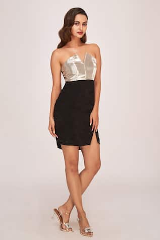 House Of Varada Color Blocked Off Shoulder Dress 